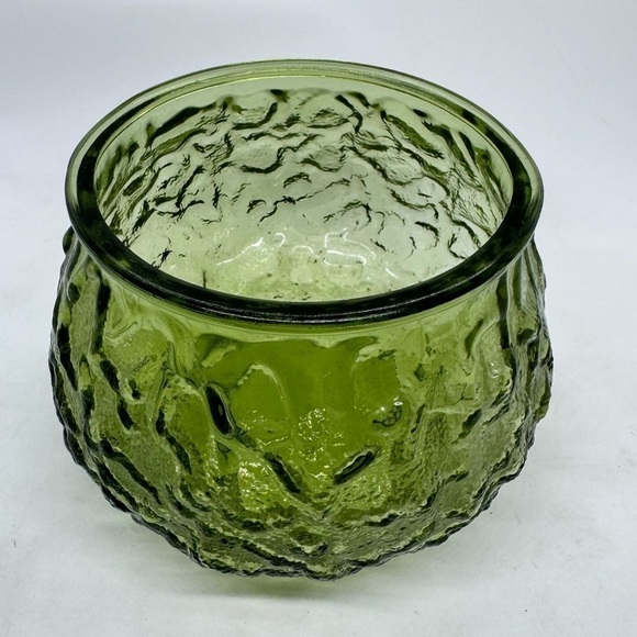 Vintage EO Brody Co. Olive Glass Crinkle Textured Vase Planters - Picture 8 of 9